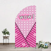 Lofaris Wow Glitter Pink Zipper Girl Birthday Half Moon Arch Backdrop